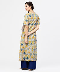 Thumbnail for NOZ2TOZ Yellow Printed Half Sleeve Cotton Straight Kurta With Dori Work - Distacart