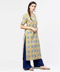 Thumbnail for NOZ2TOZ Yellow Printed Half Sleeve Cotton Straight Kurta With Dori Work - Distacart