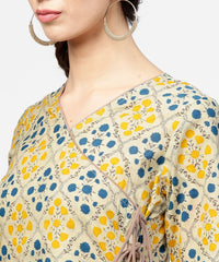 Thumbnail for NOZ2TOZ Yellow Printed Half Sleeve Cotton Straight Kurta With Dori Work - Distacart
