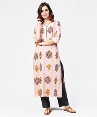 Thumbnail for NOZ2TOZ Peach Printed 3/4th Sleeve Cotton Straight Kurta - Distacart