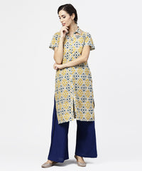 Thumbnail for NOZ2TOZ Blue Short Sleeve Cotton Kurta - Distacart
