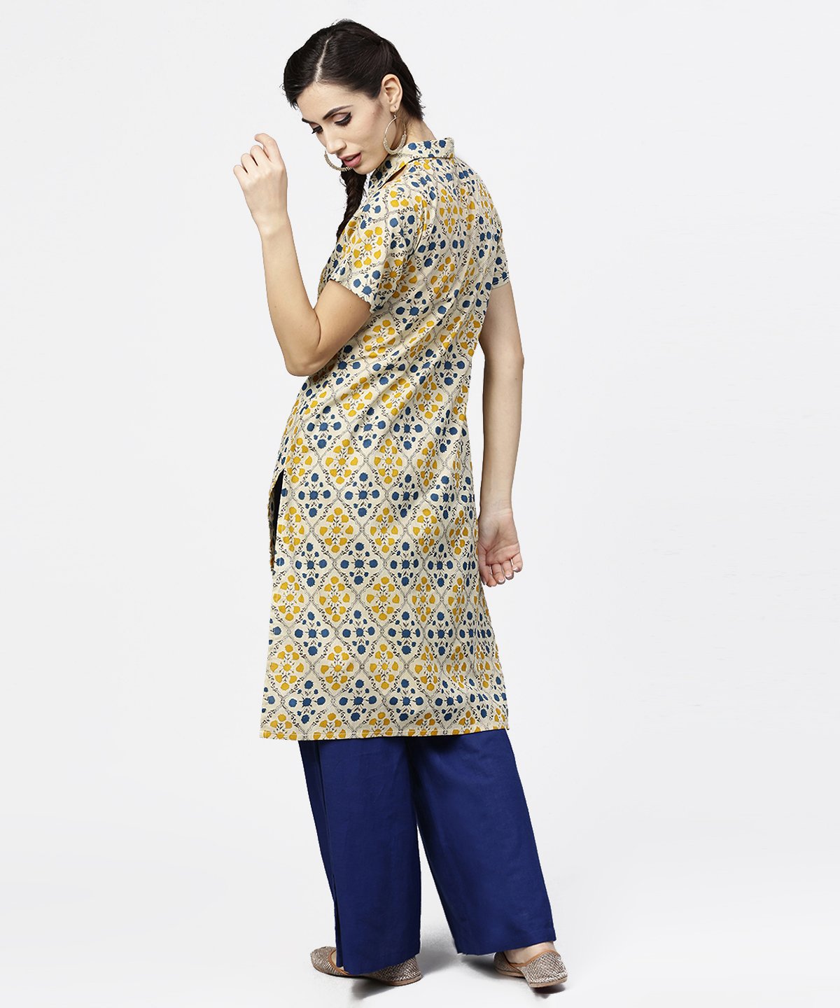 NOZ2TOZ Blue Short Sleeve Cotton Kurta - Distacart