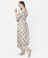 Thumbnail for NOZ2TOZ Off White Printed 3/4th Sleeve Cotton Maxi Dress - Distacart