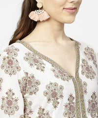 Thumbnail for NOZ2TOZ Off White Printed 3/4th Sleeve Cotton Maxi Dress - Distacart
