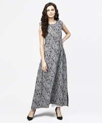 Thumbnail for NOZ2TOZ Blue Printed Sleeveless Cotton A-Line Floor Length Kurta - Distacart