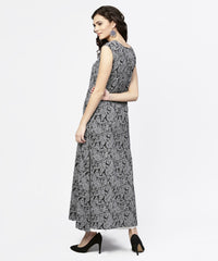 Thumbnail for NOZ2TOZ Blue Printed Sleeveless Cotton A-Line Floor Length Kurta - Distacart