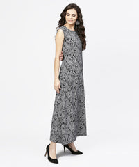 Thumbnail for NOZ2TOZ Blue Printed Sleeveless Cotton A-Line Floor Length Kurta - Distacart
