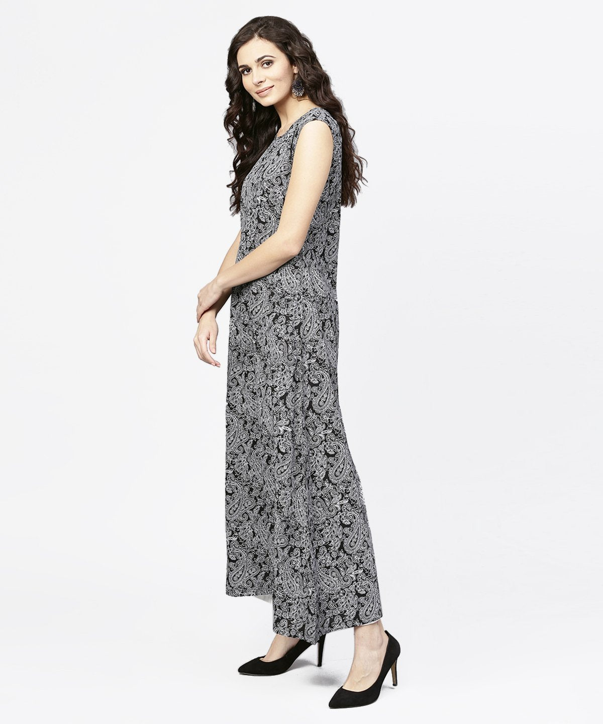 NOZ2TOZ Blue Printed Sleeveless Cotton A-Line Floor Length Kurta - Distacart