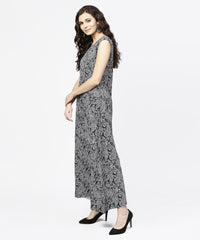 Thumbnail for NOZ2TOZ Blue Printed Sleeveless Cotton A-Line Floor Length Kurta - Distacart