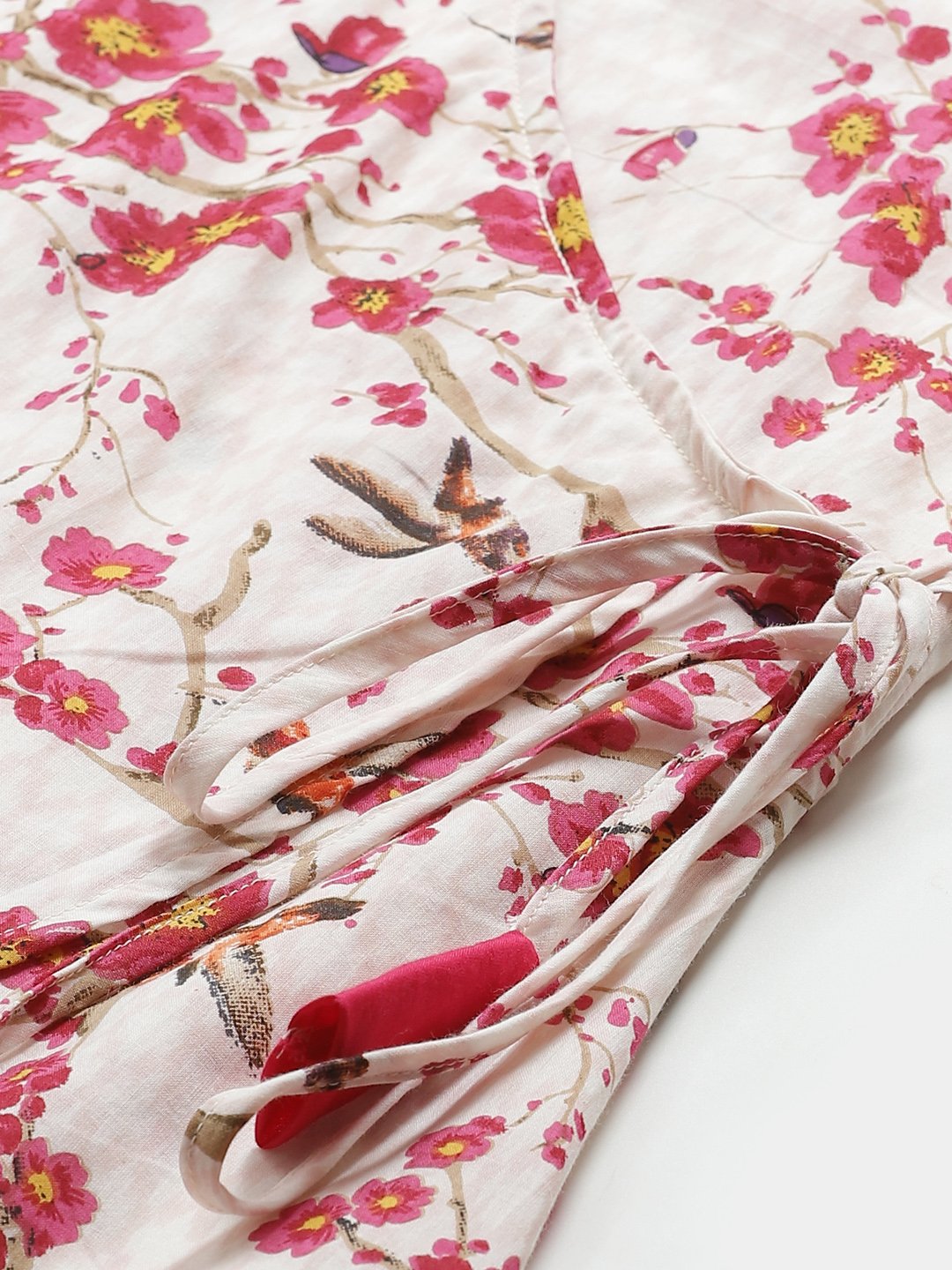 NOZ2TOZ Women Off White & Pink Wrap Floral Printed V-Neck Top - Distacart