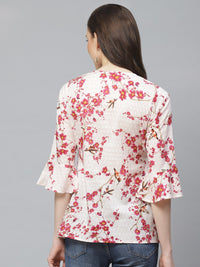 Thumbnail for NOZ2TOZ Women Off White & Pink Wrap Floral Printed V-Neck Top - Distacart