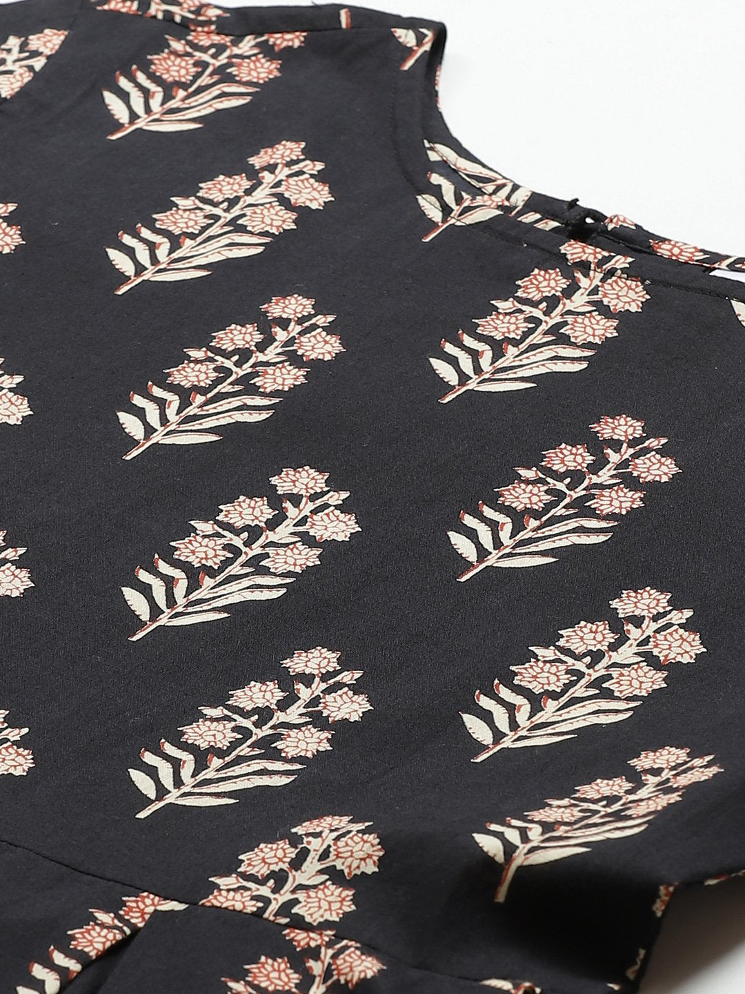 NOZ2TOZ Women Black Floral Printed Round Neck Cotton Fit and Flare Dress - Distacart