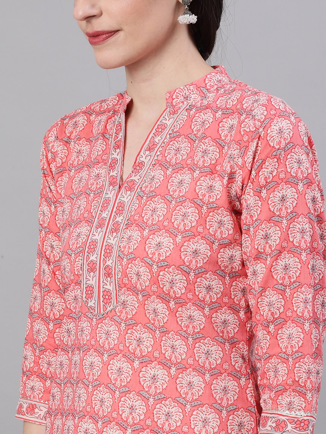 NOZ2TOZ Women Pink Three-Quarter Sleeves Straight Kurta Palazzo With Dupatta - Distacart