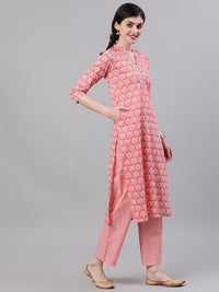 Thumbnail for NOZ2TOZ Women Pink Three-Quarter Sleeves Straight Kurta Palazzo With Dupatta - Distacart
