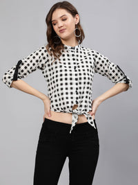 Thumbnail for NOZ2TOZ Women Black & White Checked Printed Top - Distacart