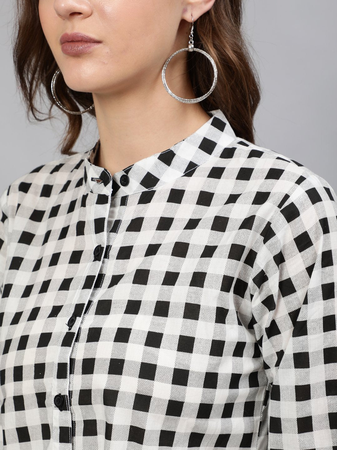 NOZ2TOZ Women Black & White Checked Printed Top - Distacart
