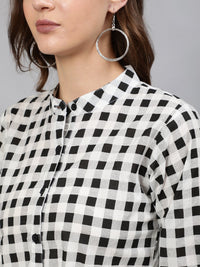 Thumbnail for NOZ2TOZ Women Black & White Checked Printed Top - Distacart