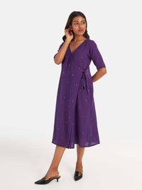 Thumbnail for Suta Women's Purple Geometric Fit and Flare Dress - Distacart