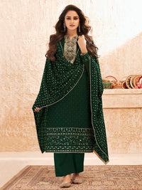 Thumbnail for Myra Deep Green Emboidered Georgette Pant Style Suit - Distacart
