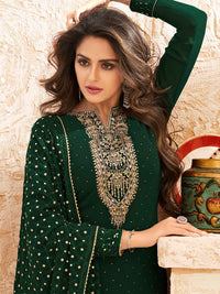 Thumbnail for Myra Deep Green Emboidered Georgette Pant Style Suit - Distacart