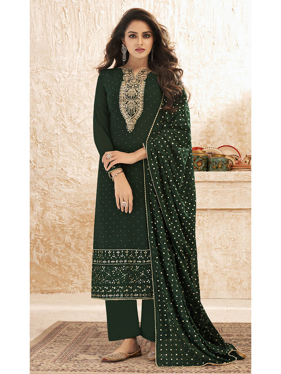 Myra Deep Green Emboidered Georgette Pant Style Suit - Distacart