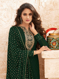 Thumbnail for Myra Deep Green Emboidered Georgette Pant Style Suit - Distacart