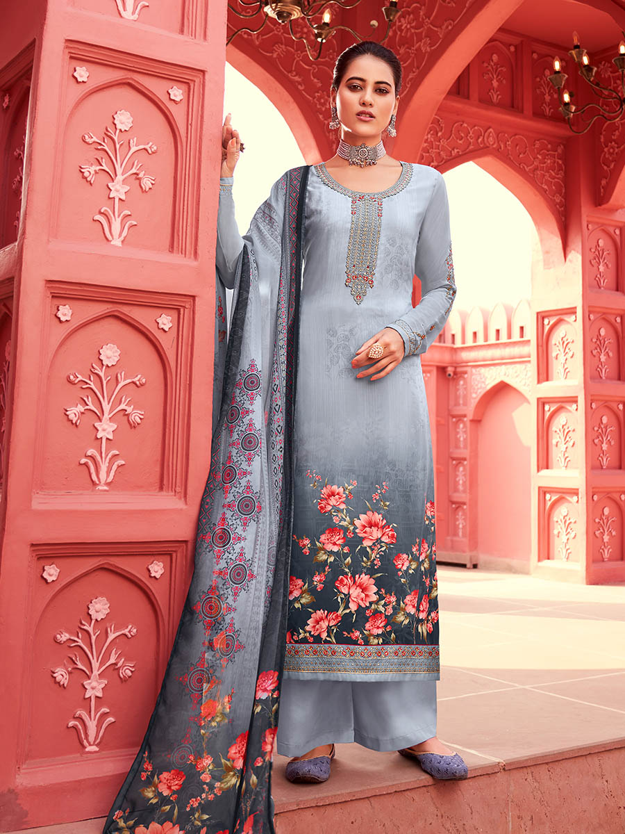 Myra Grey Digital Print French Crepe Palazzo Suit