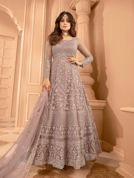 Myra Dusty Pink Heavy Embroidered Anarkali Suit - Distacart