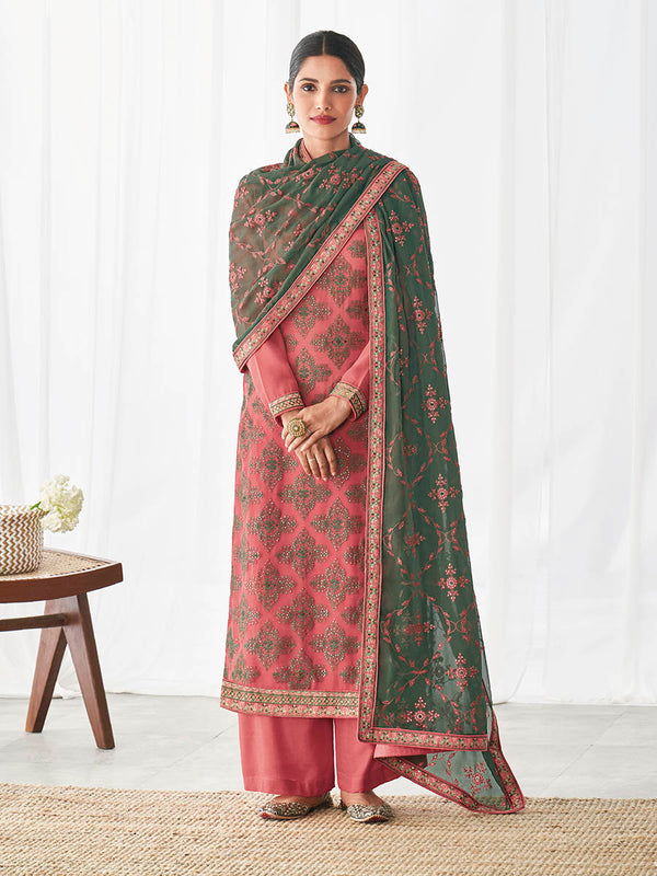 Myra Pink Real Georgette Palazzo Style Suit
