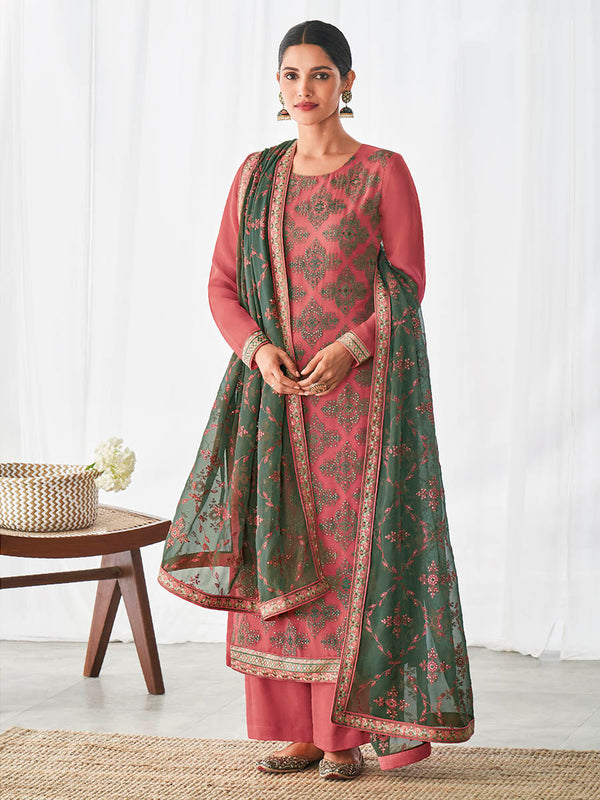 Myra Pink Real Georgette Palazzo Style Suit