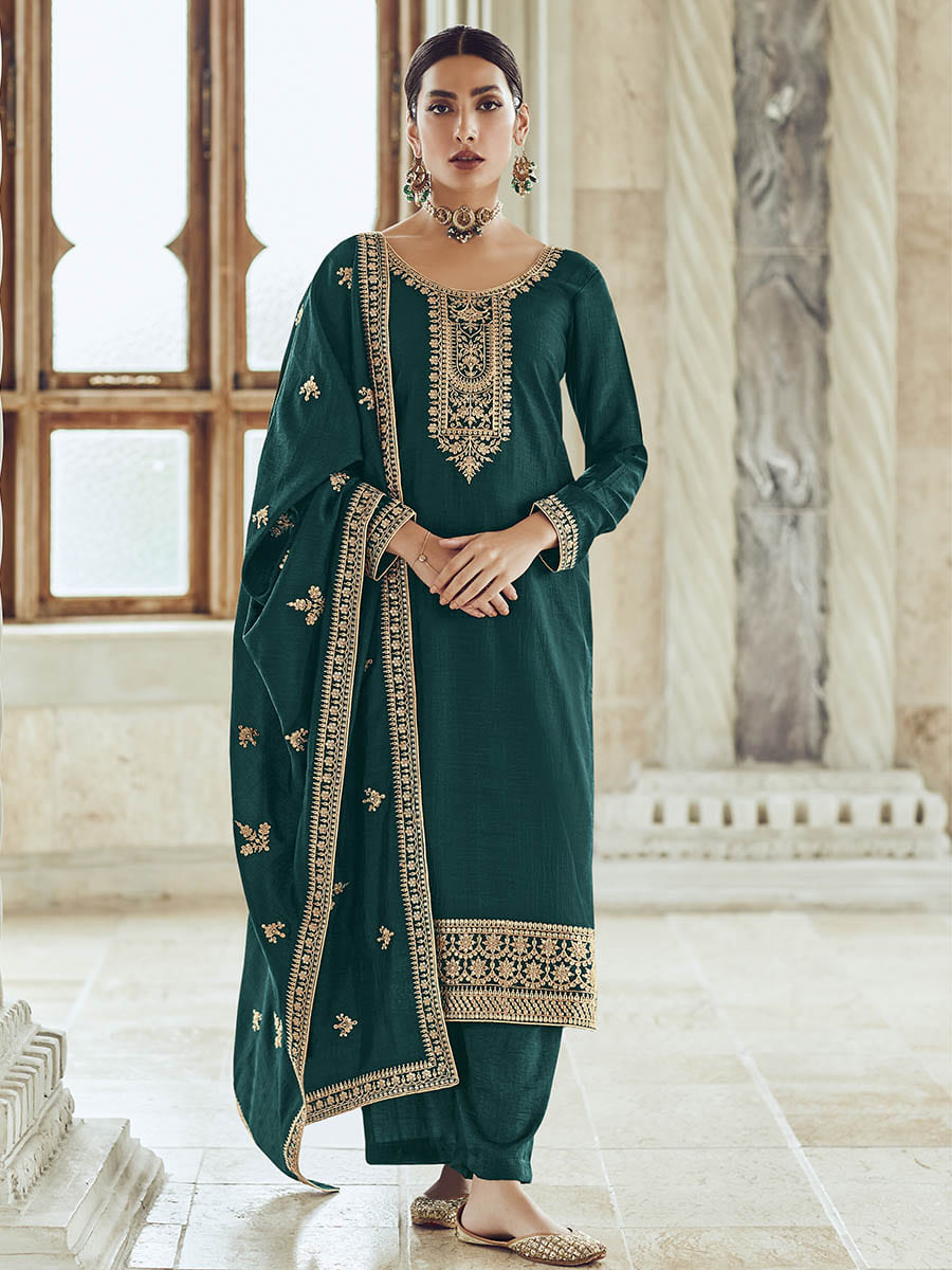 Myra Morepeach Premium Silk Embroidered Pant Style Suit - Distacart