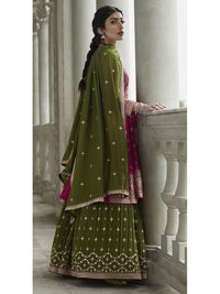 Thumbnail for Myra Mehendi and Rani Georgette Skirt Style Embroidered Suit - Distacart