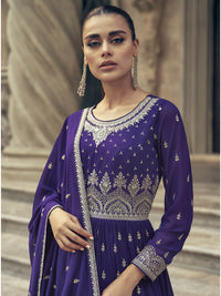 Thumbnail for Myra Violet Real Georgette Gharara Style Embroidered Suit - Distacart