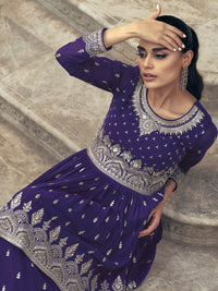 Thumbnail for Myra Violet Real Georgette Gharara Style Embroidered Suit - Distacart