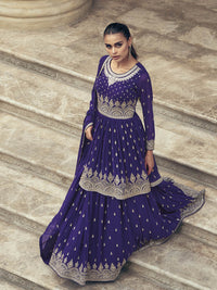 Thumbnail for Myra Violet Real Georgette Gharara Style Embroidered Suit - Distacart