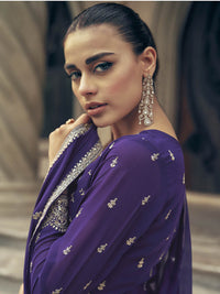 Thumbnail for Myra Violet Real Georgette Gharara Style Embroidered Suit - Distacart