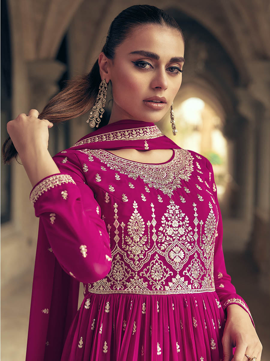 Myra Rani Real Georgette Gharara Style Embroidered Suit - Distacart
