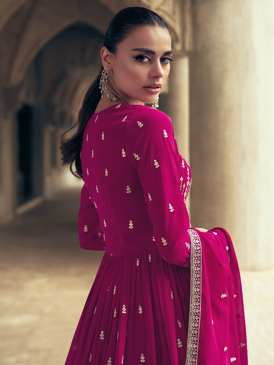 Myra Rani Real Georgette Gharara Style Embroidered Suit - Distacart