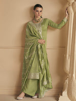 Thumbnail for Myra Pista Green Premium Silk Embroidered Pant Style Suit - Distacart