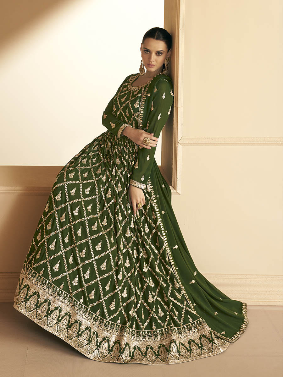 Myra Mehendi Georgette Embroidered Designer Suit - Distacart