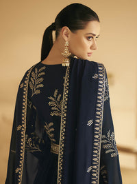 Thumbnail for Myra Navy Blue Georgette Embroidered Designer Suit - Distacart
