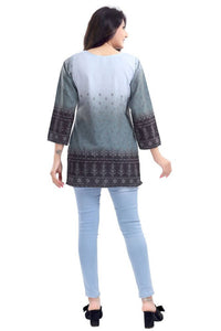 Thumbnail for Snehal Creations Gray Color Faux Crepe Printed Short Kurti Tunic