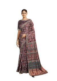 Thumbnail for Purple Gajji Silk Floral Print with Hand work Border Saree - Norita Nirvi - Distacart
