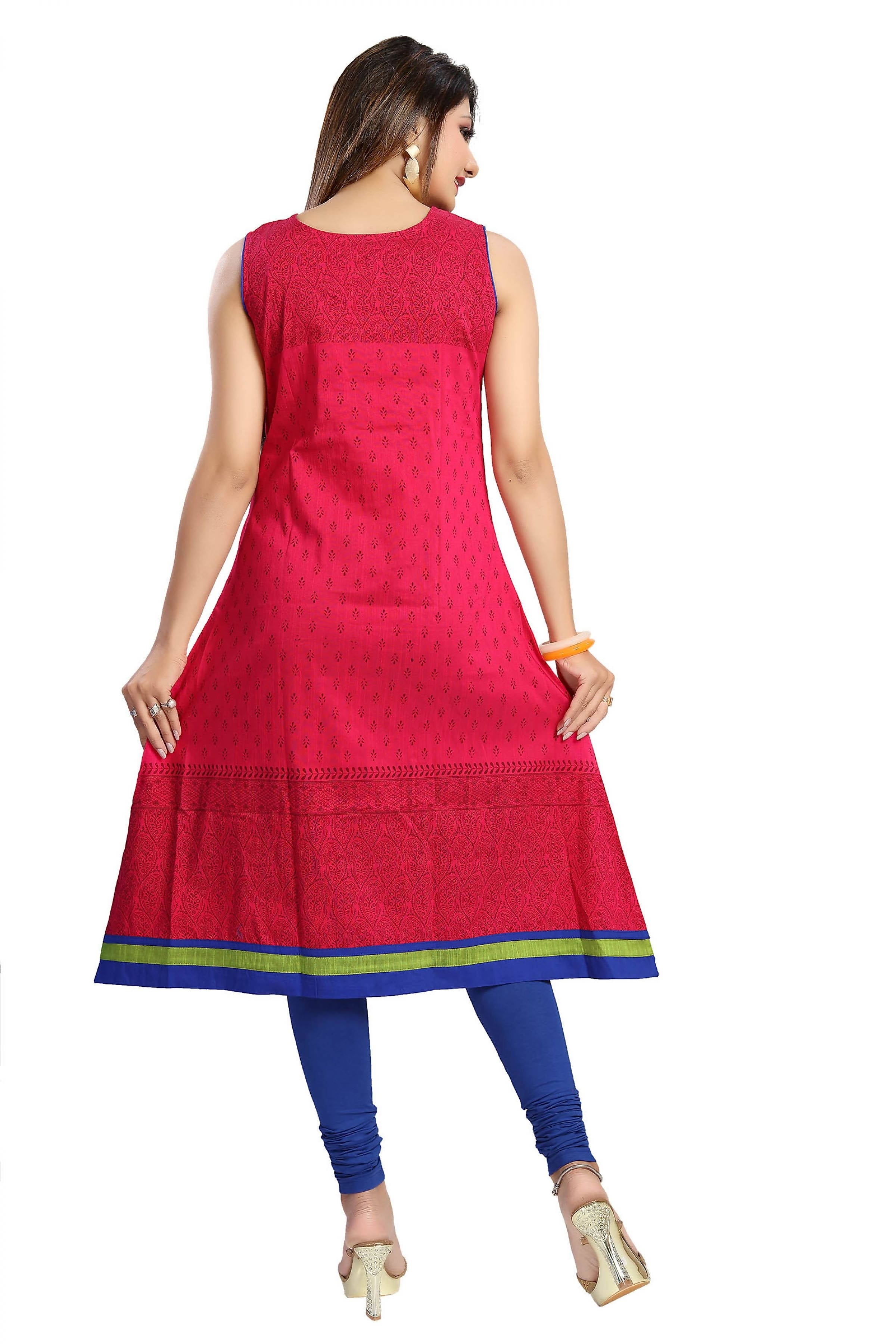 Snehal Creations Bold And Blast Hot Pink Raw Silk Sleeveless Kurti Tunic - Distacart