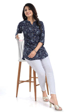 Thumbnail for Snehal Creations Ethnic Galore Blue Short Tunic Top for Women - Distacart