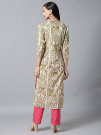 Thumbnail for Yufta Women Cream & Pink Printed Kurta with Trouser