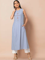 Thumbnail for Indya Women Blue Solid A-Line Kurta - Distacart