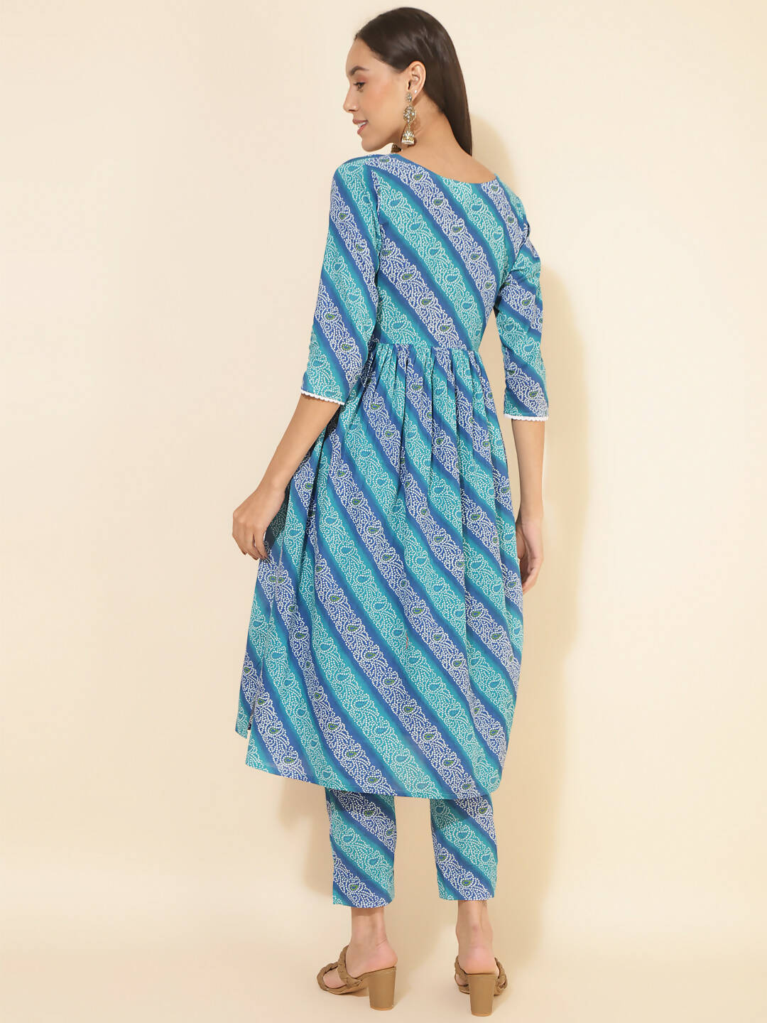 Janasya Women's Blue Cotton Bandhani Printed Casual Angrakha Co-ords - Distacart