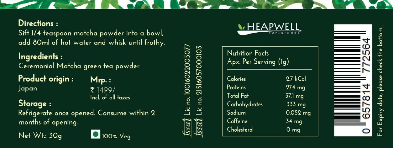 Heapwell Superfoods Japanese Ceremonial Matcha Green Tea - Distacart