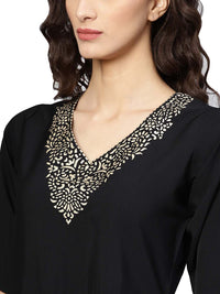 Thumbnail for Ahalyaa Black A-line Crepe Kurta Set